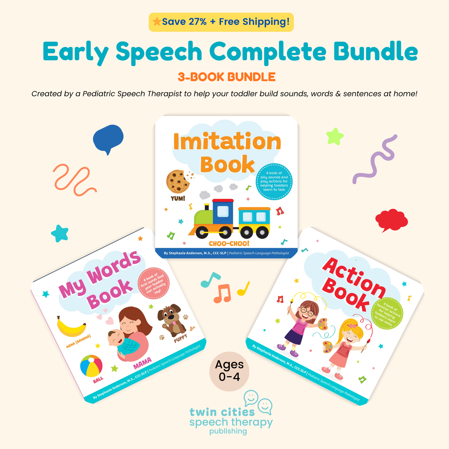 Early Speech Complete Bundle – 3 Fun & Interactive At-Home Speech Therapy Books for Toddlers to Build Sounds, Words & Sentences | Written by a Pediatric Speech Therapist