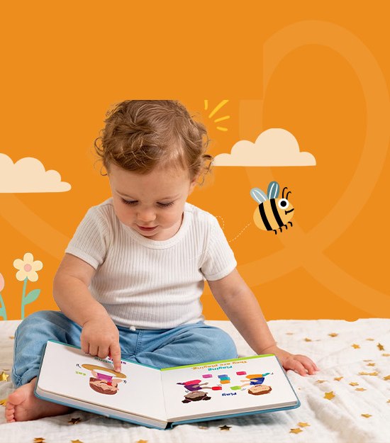 A toddler enjoying the Imitation Book